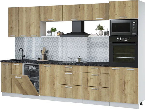 Изображение товара Кухонный гарнитур Интерлиния Мила Лайт 3.3-ПМ3  (дуб золотой/дуб золотой/кастилло темный)