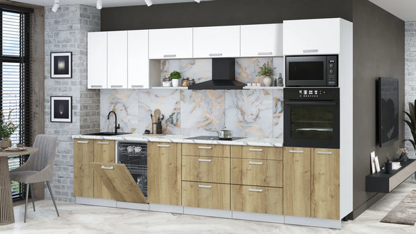 Изображение товара Кухонный гарнитур Интерлиния Мила Лайт 3.3-ПМ3  (белый платинум/дуб золотой/белый гранит)