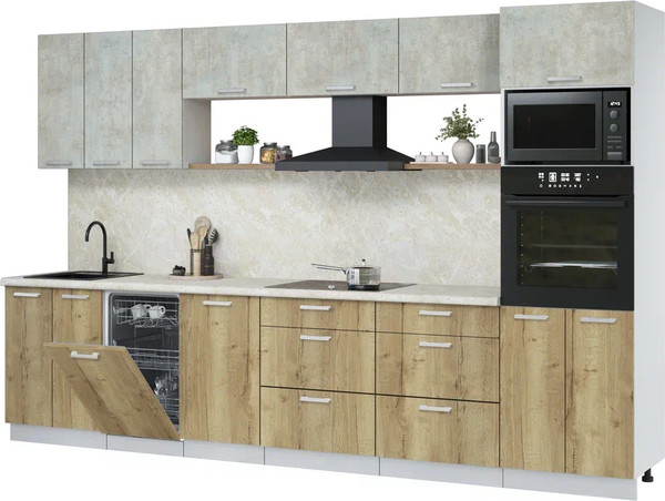 Изображение товара Кухонный гарнитур Интерлиния Мила Лайт 3.3-ПМ3  (бетон лайт/дуб золотой/опал светлый)