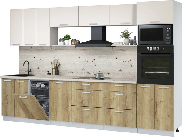 Изображение товара Кухонный гарнитур Интерлиния Мила Лайт 3.3-ПМ3  (персидский жемчуг/дуб золотой/бискайская сосна)