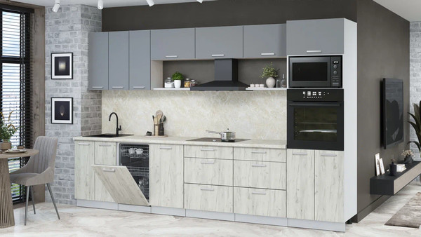 Изображение товара Кухонный гарнитур Интерлиния Мила Лайт 3.3-ПМ3  (серебро/дуб белый/опал светлый)