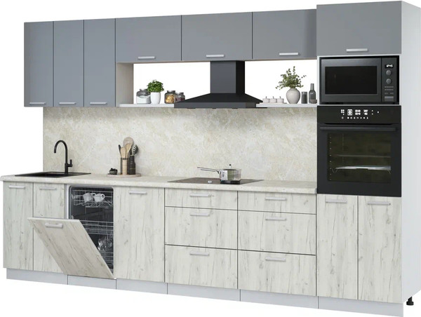 Изображение товара Кухонный гарнитур Интерлиния Мила Лайт 3.3-ПМ3  (серебро/дуб белый/опал светлый)