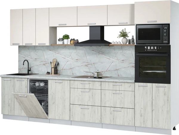 Изображение товара Кухонный гарнитур Интерлиния Мила Лайт 3.3-ПМ3  (персидский жемчуг/дуб белый/серый каспий)