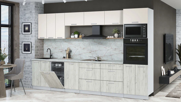 Изображение товара Кухонный гарнитур Интерлиния Мила Лайт 3.3-ПМ3  (персидский жемчуг/дуб белый/серый каспий)