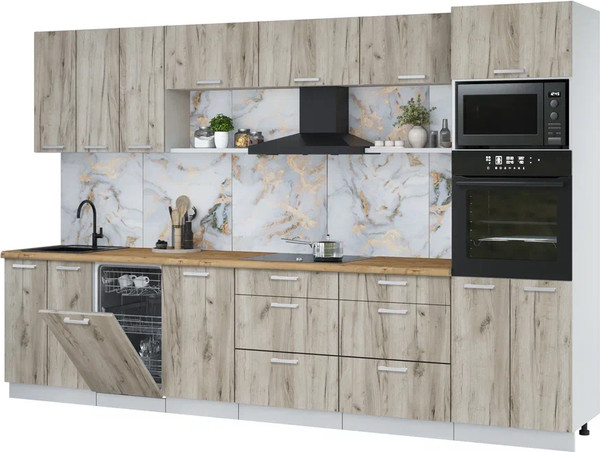 Изображение товара Кухонный гарнитур Интерлиния Мила Лайт 3.3-ПМ3  (дуб серый/дуб серый/дуб бунратти)