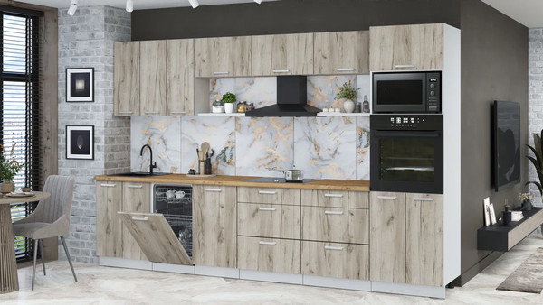 Изображение товара Кухонный гарнитур Интерлиния Мила Лайт 3.3-ПМ3  (дуб серый/дуб серый/дуб бунратти)