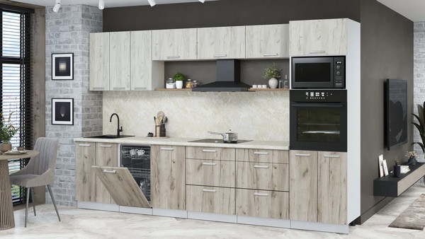 Изображение товара Кухонный гарнитур Интерлиния Мила Лайт 3.3-ПМ3  (дуб белый/дуб серый/опал светлый)