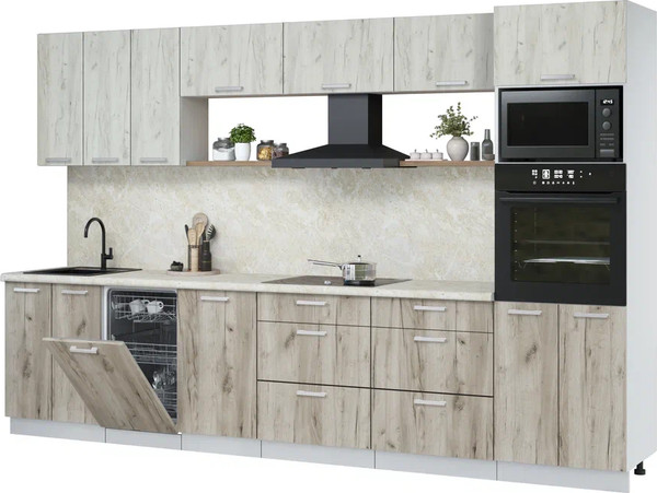 Изображение товара Кухонный гарнитур Интерлиния Мила Лайт 3.3-ПМ3  (дуб белый/дуб серый/опал светлый)