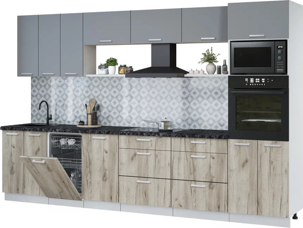 Изображение товара Кухонный гарнитур Интерлиния Мила Лайт 3.3-ПМ3  (серебро/дуб серый/кастилло темный)