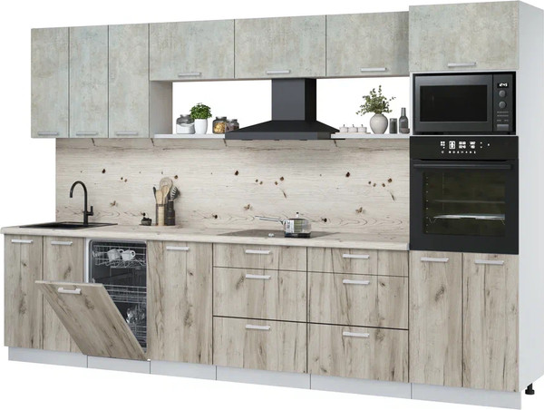 Изображение товара Кухонный гарнитур Интерлиния Мила Лайт 3.3-ПМ3  (бетон лайт/дуб серый/бискайская сосна)