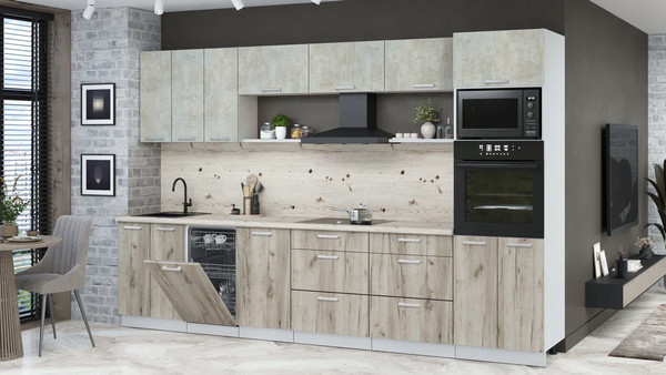 Изображение товара Кухонный гарнитур Интерлиния Мила Лайт 3.3-ПМ3  (бетон лайт/дуб серый/бискайская сосна)