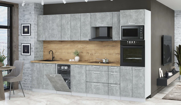 Изображение товара Кухонный гарнитур Интерлиния Мила Лайт 3.2-ПМ3 (бетон/бетон/дуб бунратти)