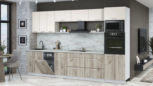 Изображение товара Кухонный гарнитур Интерлиния Мила Лайт 3.3-ПМ3  (персидский жемчуг/дуб серый/серый каспий)