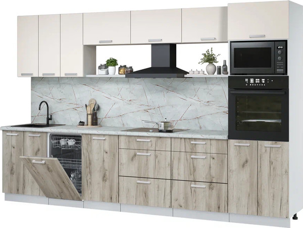 Изображение товара Кухонный гарнитур Интерлиния Мила Лайт 3.3-ПМ3  (персидский жемчуг/дуб серый/серый каспий)