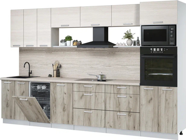 Изображение товара Кухонный гарнитур Интерлиния Мила Лайт 3.3-ПМ3  (вудлайн кремовый/дуб серый/травертин серый)