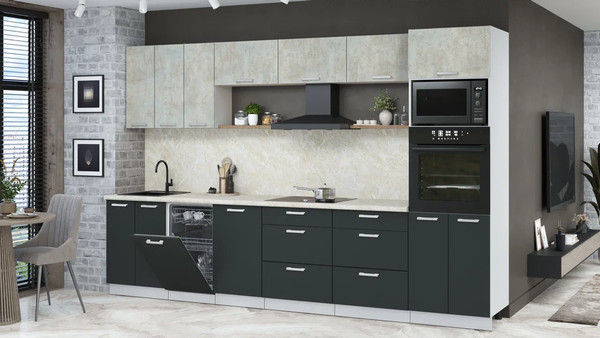 Изображение товара Кухонный гарнитур Интерлиния Мила Лайт 3.3-ПМ3  (бетон лайт/антрацит/опал светлый)