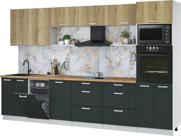 Изображение товара Кухонный гарнитур Интерлиния Мила Лайт 3.3-ПМ3  (дуб золотой/антрацит/дуб бунратти)