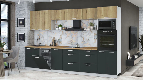 Изображение товара Кухонный гарнитур Интерлиния Мила Лайт 3.3-ПМ3  (дуб золотой/антрацит/дуб бунратти)