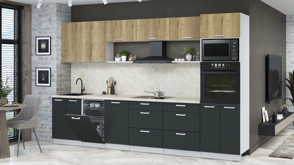 Изображение товара Кухонный гарнитур Интерлиния Мила Лайт 3.3-ПМ3  (дуб золотой/антрацит/опал светлый)