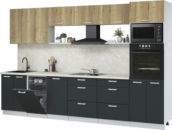 Изображение товара Кухонный гарнитур Интерлиния Мила Лайт 3.3-ПМ3  (дуб золотой/антрацит/опал светлый)