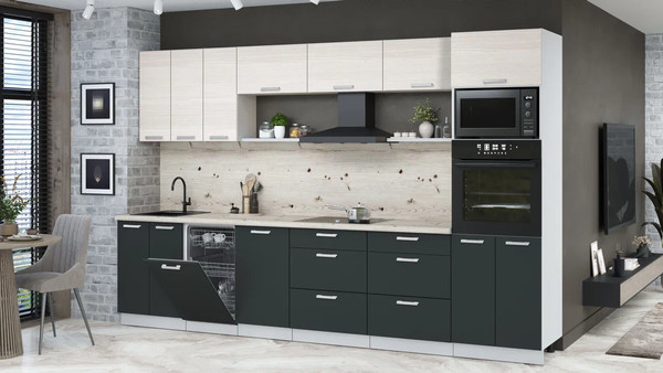 Изображение товара Кухонный гарнитур Интерлиния Мила Лайт 3.3-ПМ3  (вудлайн кремовый/антрацит/бискайская сосна)