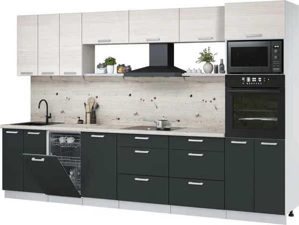 Изображение товара Кухонный гарнитур Интерлиния Мила Лайт 3.3-ПМ3  (вудлайн кремовый/антрацит/бискайская сосна)