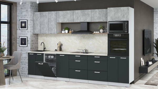 Изображение товара Кухонный гарнитур Интерлиния Мила Лайт 3.3-ПМ3  (бетон/антрацит/опал светлый)