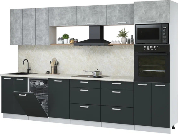 Изображение товара Кухонный гарнитур Интерлиния Мила Лайт 3.3-ПМ3  (бетон/антрацит/опал светлый)