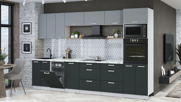 Изображение товара Кухонный гарнитур Интерлиния Мила Лайт 3.3-ПМ3  (серебро/антрацит/белый гранит)