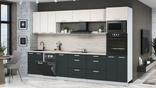 Изображение товара Кухонный гарнитур Интерлиния Мила Лайт 3.3-ПМ3  (персидский жемчуг/антрацит/травертин серый)