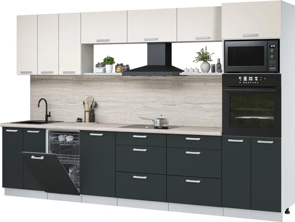 Изображение товара Кухонный гарнитур Интерлиния Мила Лайт 3.3-ПМ3  (персидский жемчуг/антрацит/травертин серый)