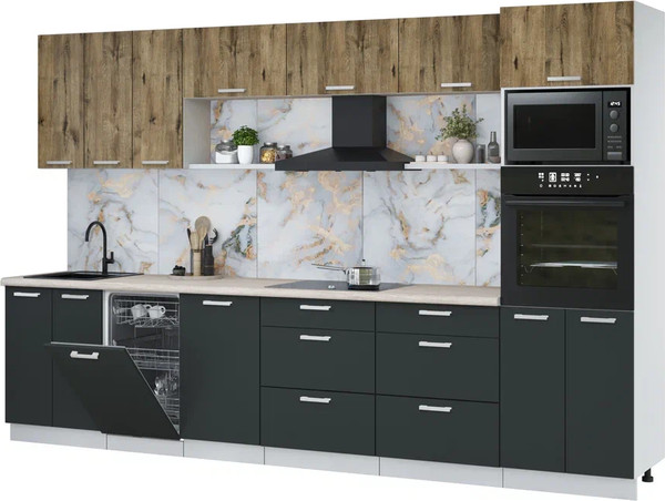 Изображение товара Кухонный гарнитур Интерлиния Мила Лайт 3.3-ПМ3  (дуб веллингтон/антрацит/травертин серый)