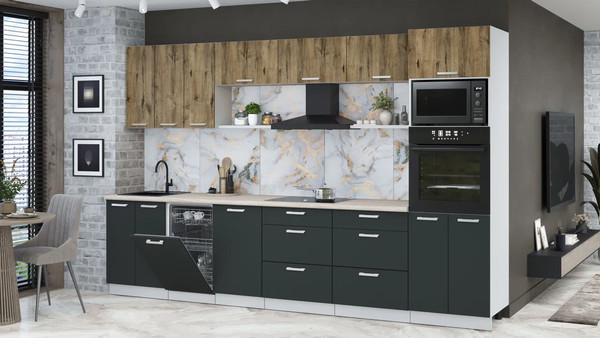 Изображение товара Кухонный гарнитур Интерлиния Мила Лайт 3.3-ПМ3  (дуб веллингтон/антрацит/травертин серый)