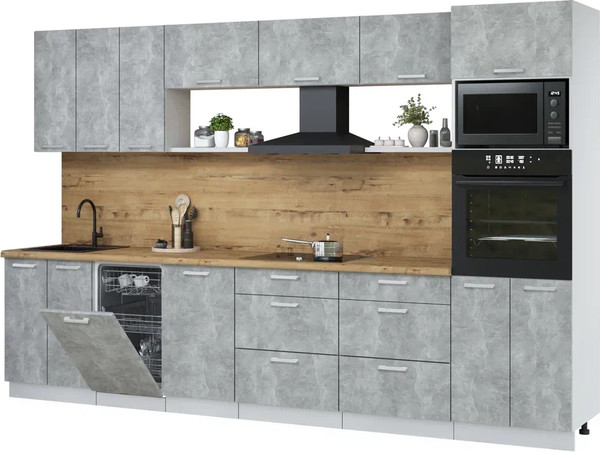 Изображение товара Кухонный гарнитур Интерлиния Мила Лайт 3.3-ПМ3 (бетон/бетон/дуб бунратти)