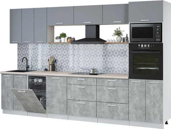 Изображение товара Кухонный гарнитур Интерлиния Мила Лайт 3.3-ПМ3  (серебро/бетон/травертин серый)