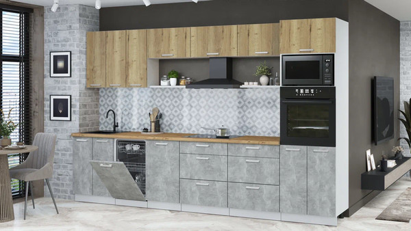 Изображение товара Кухонный гарнитур Интерлиния Мила Лайт 3.3-ПМ3  (дуб золотой/бетон/дуб бунратти)