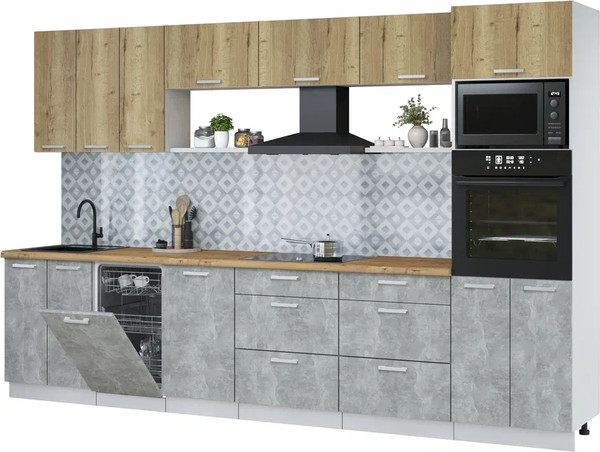 Изображение товара Кухонный гарнитур Интерлиния Мила Лайт 3.3-ПМ3  (дуб золотой/бетон/дуб бунратти)