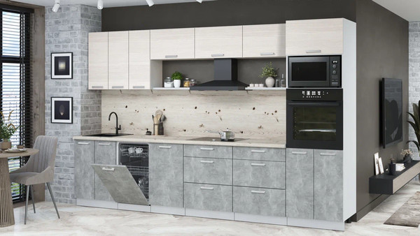 Изображение товара Кухонный гарнитур Интерлиния Мила Лайт 3.3-ПМ3  (вудлайн кремовый/бетон/бискайская сосна)