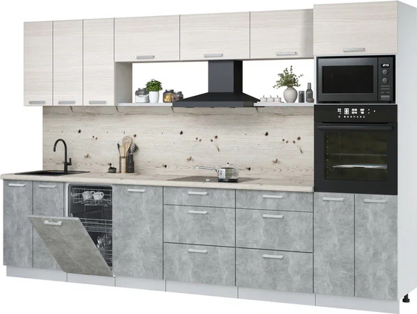 Изображение товара Кухонный гарнитур Интерлиния Мила Лайт 3.3-ПМ3  (вудлайн кремовый/бетон/бискайская сосна)