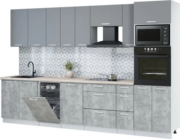 Изображение товара Кухонный гарнитур Интерлиния Мила Лайт 3.2-ПМ3  (серебро/бетон/травертин серый)