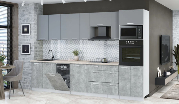 Изображение товара Кухонный гарнитур Интерлиния Мила Лайт 3.2-ПМ3  (серебро/бетон/травертин серый)