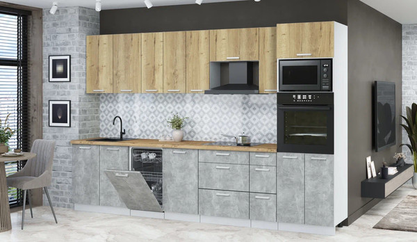 Изображение товара Кухонный гарнитур Интерлиния Мила Лайт 3.2-ПМ3  (дуб золотой/бетон/дуб бунратти)