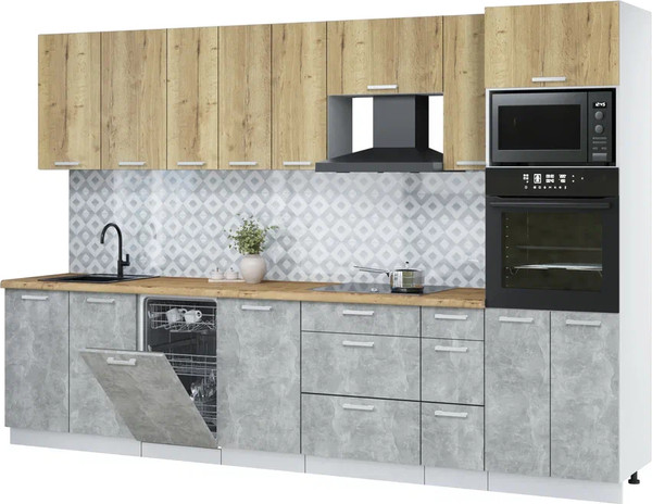 Изображение товара Кухонный гарнитур Интерлиния Мила Лайт 3.2-ПМ3  (дуб золотой/бетон/дуб бунратти)