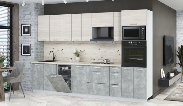 Изображение товара Кухонный гарнитур Интерлиния Мила Лайт 3.2-ПМ3  (вудлайн кремовый/бетон/бискайская сосна)