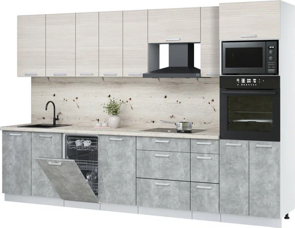 Изображение товара Кухонный гарнитур Интерлиния Мила Лайт 3.2-ПМ3  (вудлайн кремовый/бетон/бискайская сосна)