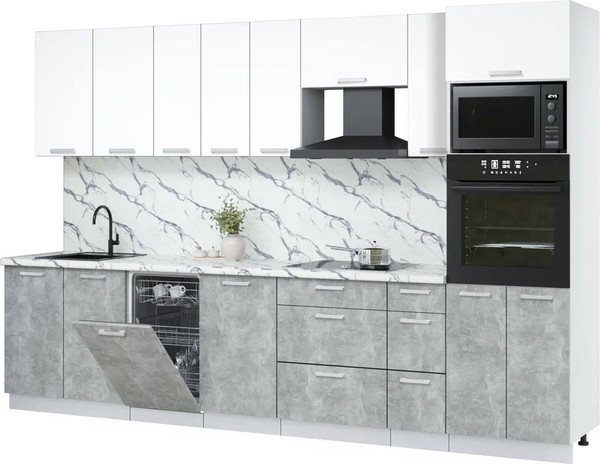 Изображение товара Кухонный гарнитур Интерлиния Мила Лайт 3.2-ПМ3  (белый платинум/бетон/белый гранит)
