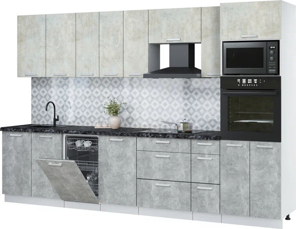 Изображение товара Кухонный гарнитур Интерлиния Мила Лайт 3.2-ПМ3  (бетон лайт/бетон/кастилло темный)