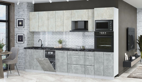 Изображение товара Кухонный гарнитур Интерлиния Мила Лайт 3.2-ПМ3  (бетон лайт/бетон/кастилло темный)