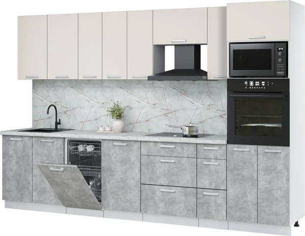 Изображение товара Кухонный гарнитур Интерлиния Мила Лайт 3.2-ПМ3  (персидский жемчуг/бетон/серый каспий)