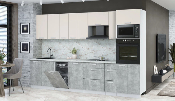 Изображение товара Кухонный гарнитур Интерлиния Мила Лайт 3.2-ПМ3  (персидский жемчуг/бетон/серый каспий)